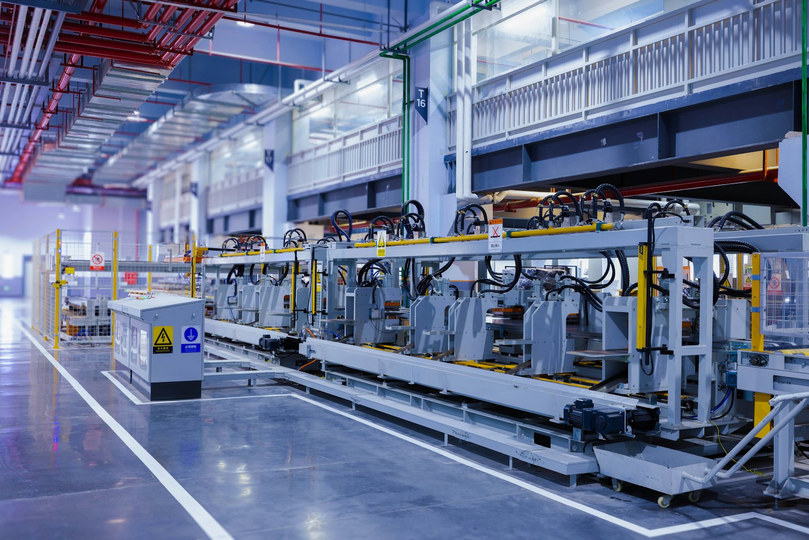 Production hall of a modern manufacturing facility